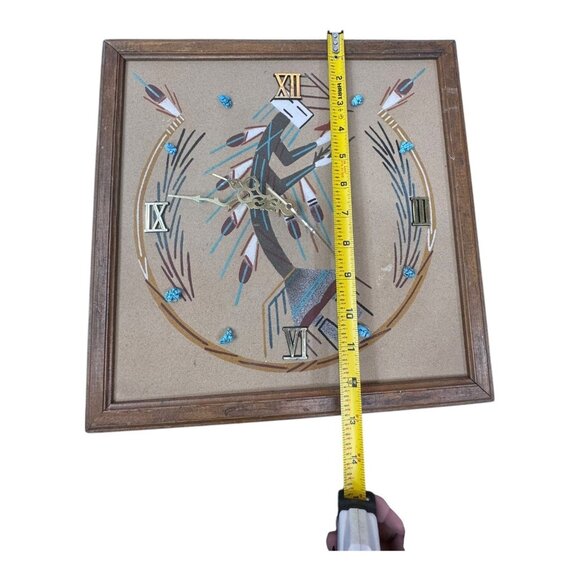 Vintage Yei Kachina Dancer Southwestern Sand Painting Wall Clock Turquoise 13" - Picture 6 of 6
